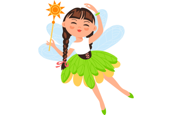 Download Cute Little Fairy. Flying Girl in Green - Flying girl Collection
